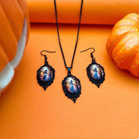 Vintage Halloween jewelry set with Tree of Life and Witch necklace
