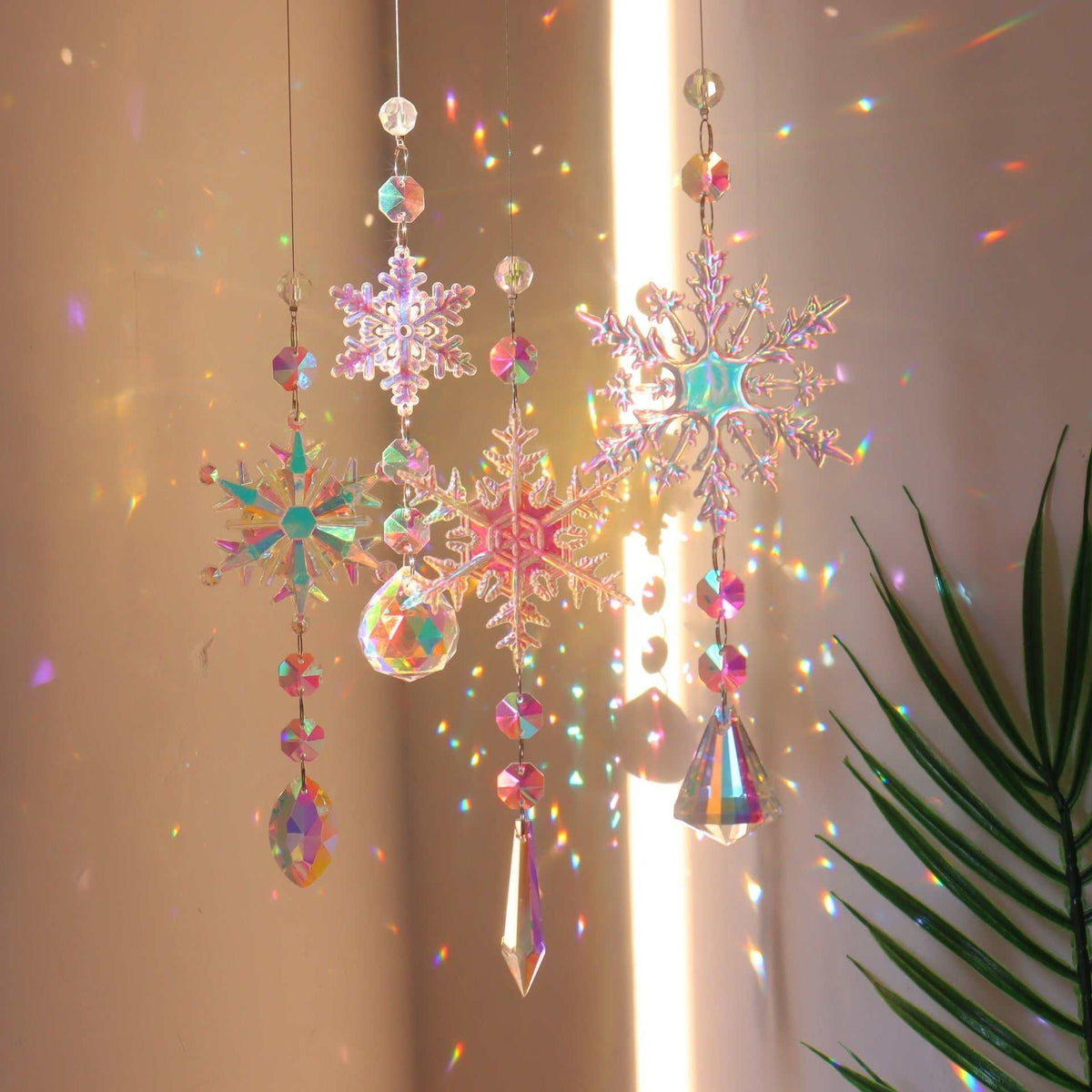AB color snowflake Christmas tree decoration dreamcatcher with hanging crystals and beads