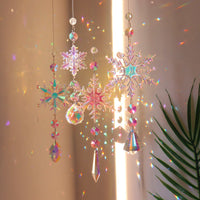 AB color snowflake Christmas tree decoration dreamcatcher with hanging crystals and beads