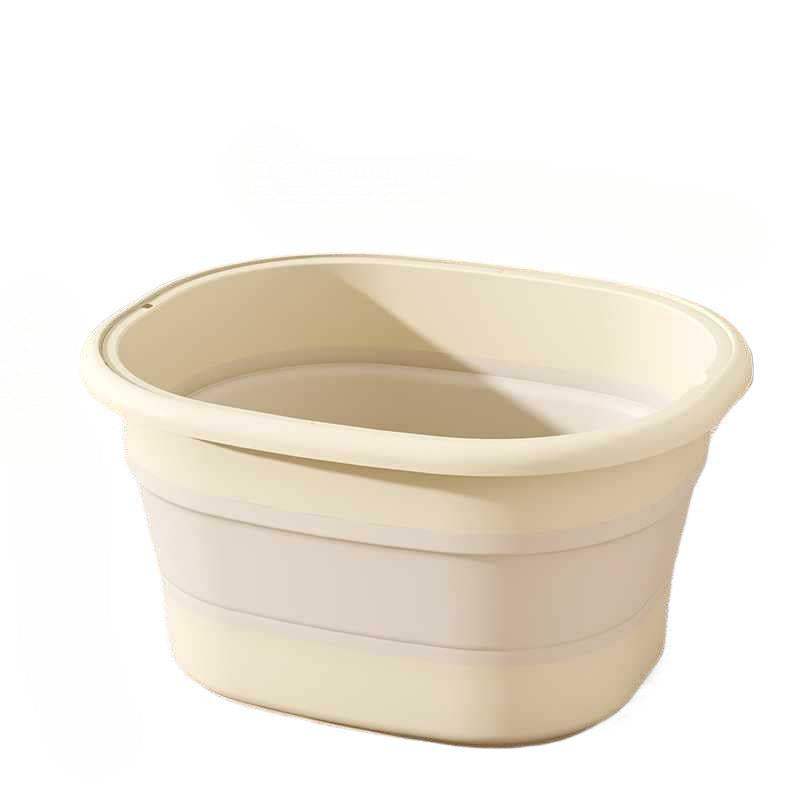 Portable cream white foldable foot bath tub with thick insulation and massage design