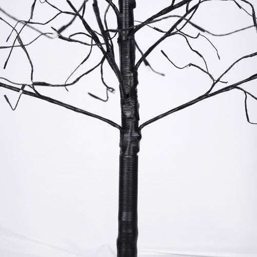 Black Halloween spooky tree with bare, twisted branches wrapped in black vinyl material