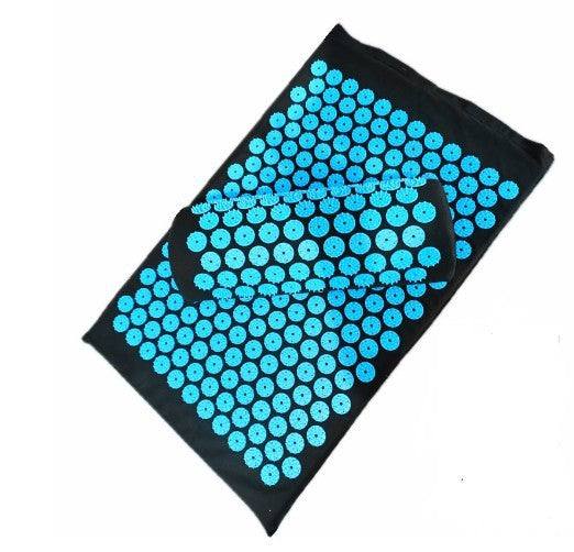 Black Needle Mat Cushion with blue acupressure points and matching pillow set