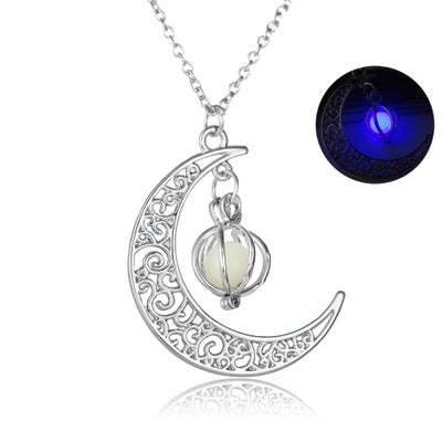 Fashion Moon Natural Glowing Stone Necklace Pendant