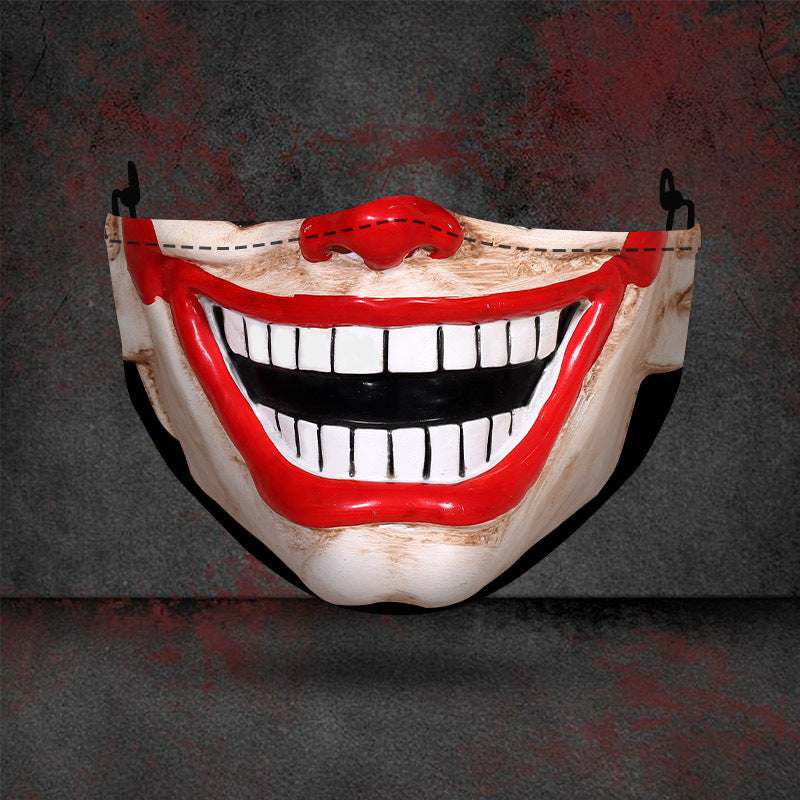 Halloween printed mask with scary red teeth design, cotton material, unisex face cover with ear loops for all seasons