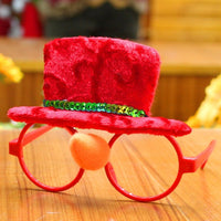 Red Christmas glasses frame with fabric top hat and green sequins decoration