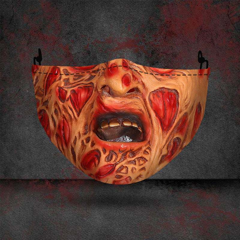 Halloween printed mask with scary red teeth design, cotton material, unisex face cover with ear loops for all seasons