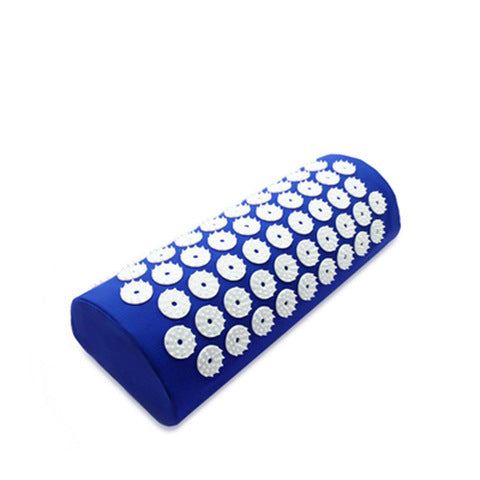 Blue acupuncture massage pillow with white acupressure spikes for pain relief and muscle relaxation