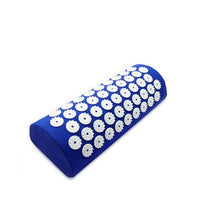 Blue acupuncture massage pillow with white acupressure spikes for pain relief and muscle relaxation