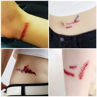 Set of 30 Halloween tattoo stickers with realistic bloody and wound designs for party decoration and costume use