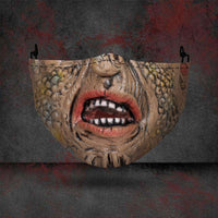 Halloween printed mask with scary red teeth design, cotton material, unisex face cover with ear loops for all seasons