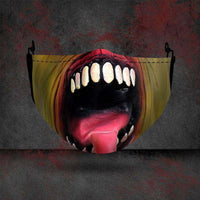 Halloween printed mask with scary red teeth design, cotton material, unisex face cover with ear loops for all seasons