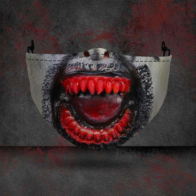 Halloween printed mask with scary red teeth design, cotton material, unisex face cover with ear loops for all seasons