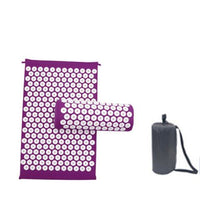 Purple acupuncture massage mat and pillow set with storage bag for pain relief and relaxation