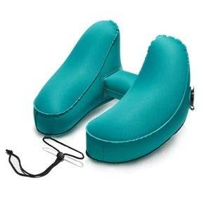 Inflatable neck pillow travel pillow with honeysuckle filler in teal color