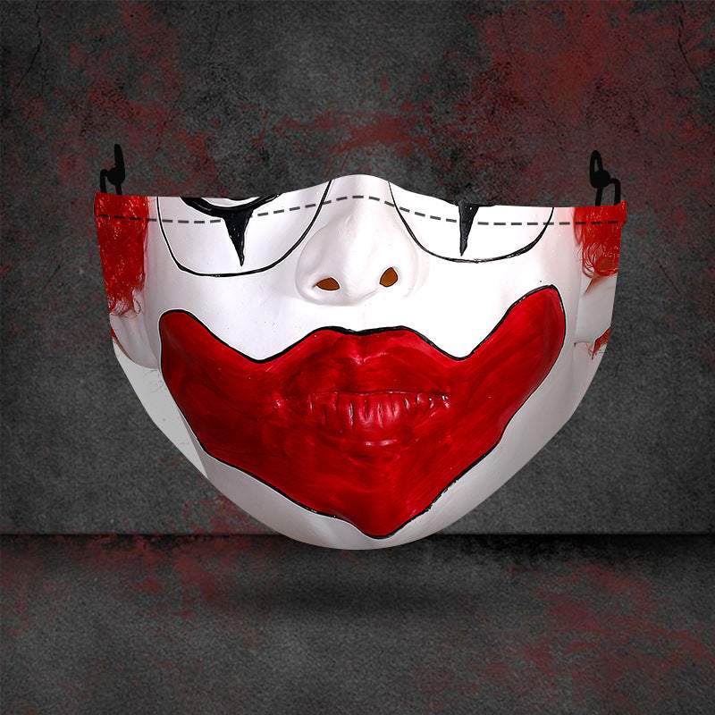Halloween printed mask with scary red teeth design, cotton material, unisex face cover with ear loops for all seasons