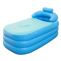 Blue folding inflatable bathtub with backrest and pillow for home spa and massage use