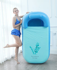 Foldable blue inflatable bathtub with headrest for home SPA and foot bath