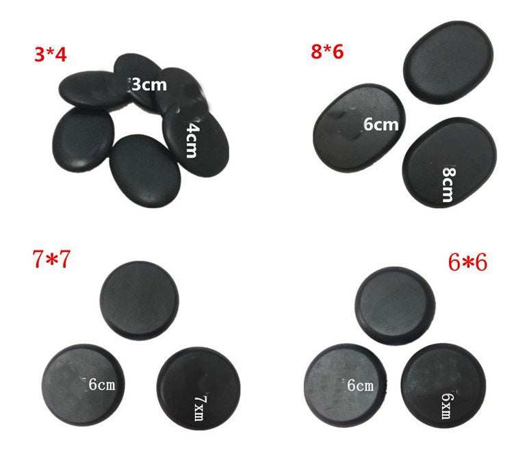 Natural black massage stones set with various sizes for spa and bathing use