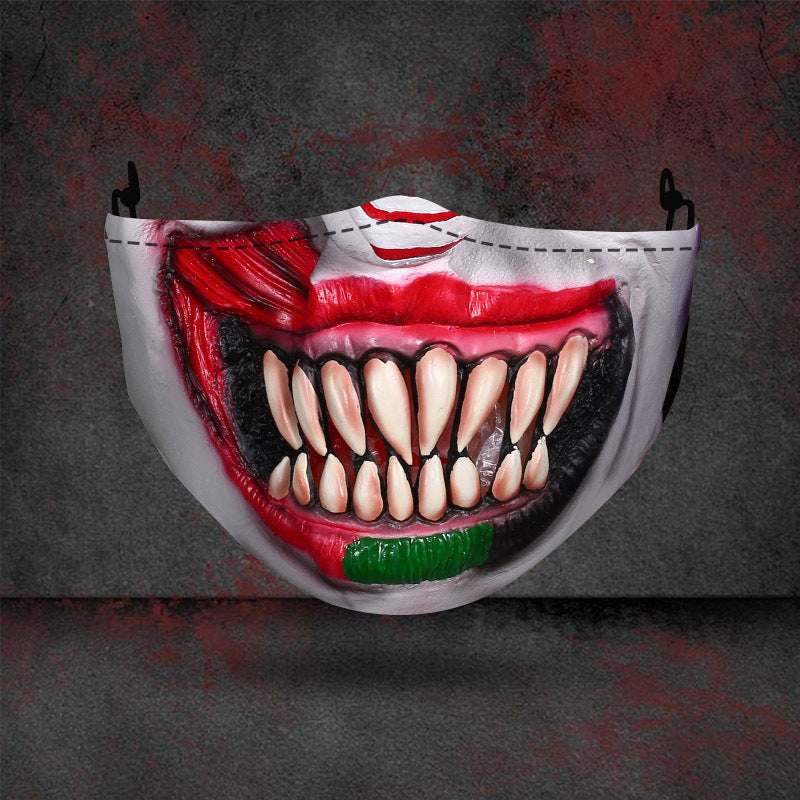 Halloween printed mask with scary red teeth design, cotton material, unisex face cover with ear loops for all seasons