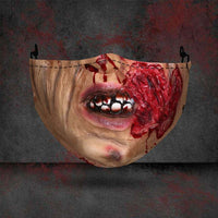 Halloween printed mask with scary red teeth design, cotton material, unisex face cover with ear loops for all seasons