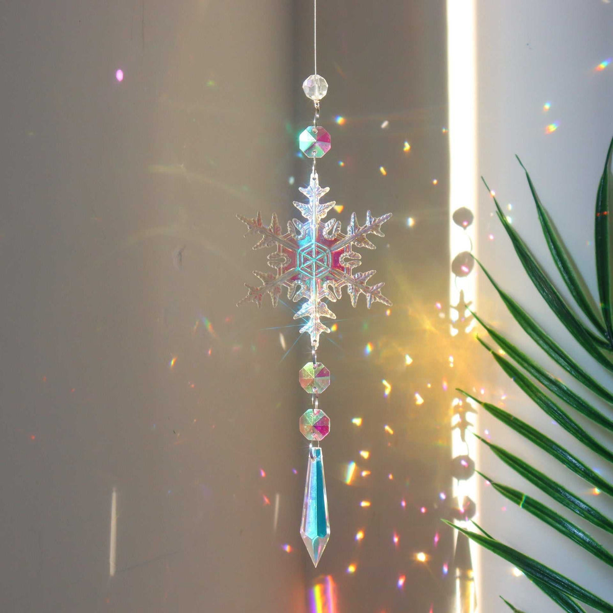 AB color snowflake Christmas tree decoration dreamcatcher ornament with hanging beads and crystal pendant