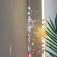 AB color snowflake Christmas tree decoration dreamcatcher ornament with hanging beads and crystal pendant