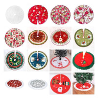 Variety of Christmas tree skirts in different sizes and festive designs made from soft fabric and flannel materials