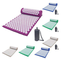 Acupuncture massage yoga mat and pillow set with acupressure points in multiple colors for stress relief and pain reduction