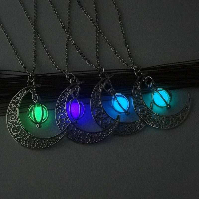 Fashion Moon Natural Glowing Stone Necklace Pendant