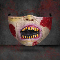 Halloween printed mask with scary red teeth design, cotton material, unisex face cover with ear loops for all seasons