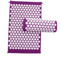 Purple acupuncture massage yoga mat and pillow set with acupressure points for pain relief and stress reduction