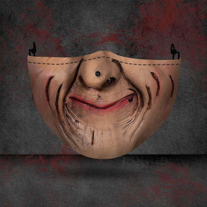 Halloween printed mask with scary red teeth design, cotton material, unisex face cover with ear loops for all seasons