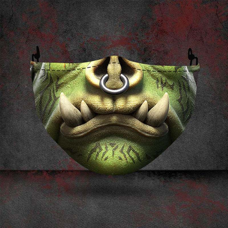 Halloween printed mask with scary red teeth design, cotton material, unisex face cover with ear loops for all seasons