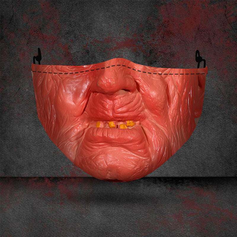 Halloween printed mask with scary red teeth design, cotton material, unisex face cover with ear loops for all seasons