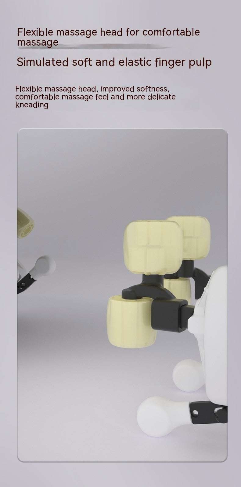 Woman using a rechargeable shoulder and neck trapezius massager in milky white color with remote control