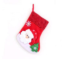 Red Christmas stocking with Santa Claus and Christmas tree decoration hanging loop Christmas decorations