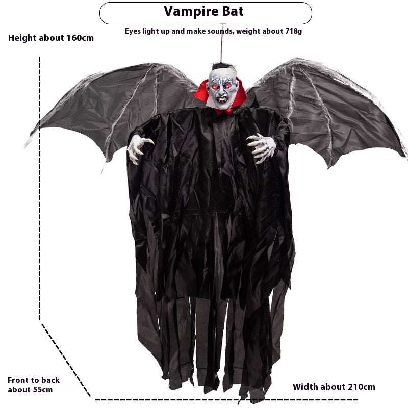 Big Bat Vampire Pendant black plastic luminous Halloween decoration with wings and glowing eyes