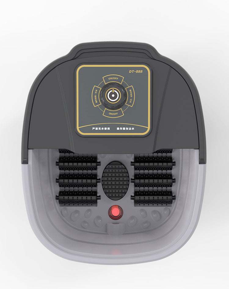 Black fully automatic heating massage foot wash basin with mechanical knob control and 12 rollers