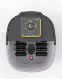 Black fully automatic heating massage foot wash basin with mechanical knob control and 12 rollers