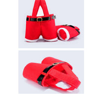 Christmas hot sale red velvet candy bag shaped like Santa pants with black belt and handles