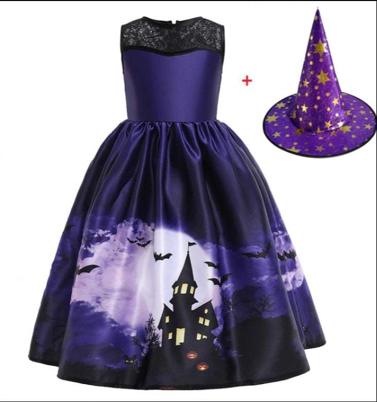 Halloween Princess Dress Halloween printed mesh costume for girls