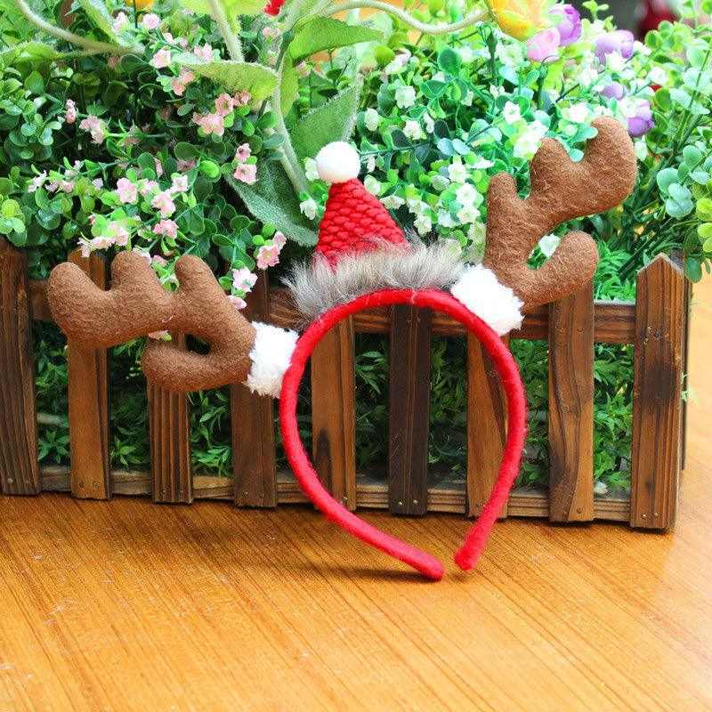 Christmas Head Buckle red headband with antlers and Santa hat for holiday parties