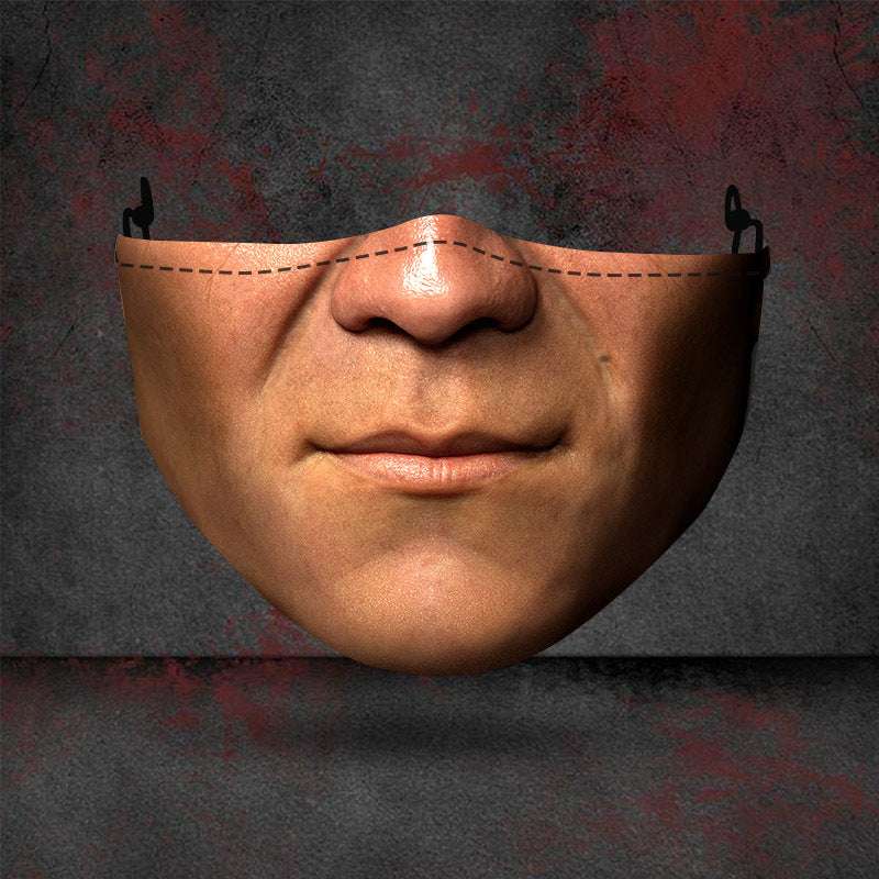 Halloween printed mask with scary red teeth design, cotton material, unisex face cover with ear loops for all seasons