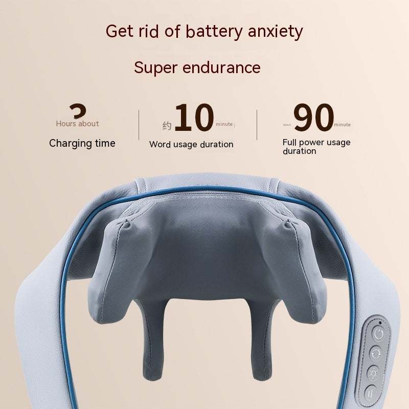 Woman using gray rechargeable shoulder and neck massager with USB charging and 3 gear settings