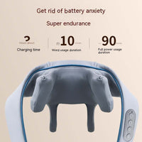 Woman using gray rechargeable shoulder and neck massager with USB charging and 3 gear settings