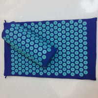 Blue needle mat cushion and pillow set with circular spikes on cotton cloth surface