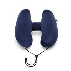 Blue U-shaped neck pillow travel pillow with honeysuckle filler and adjustable strap