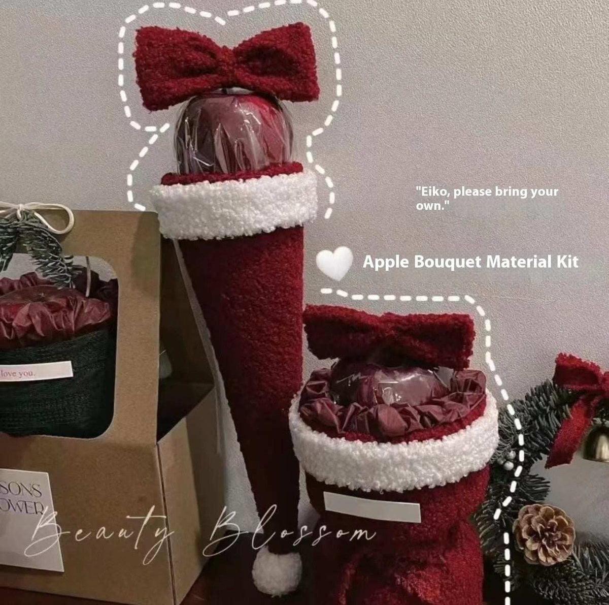 Christmas Gift Christmas Eve red bow apple fruit bouquet bundle in festive packaging
