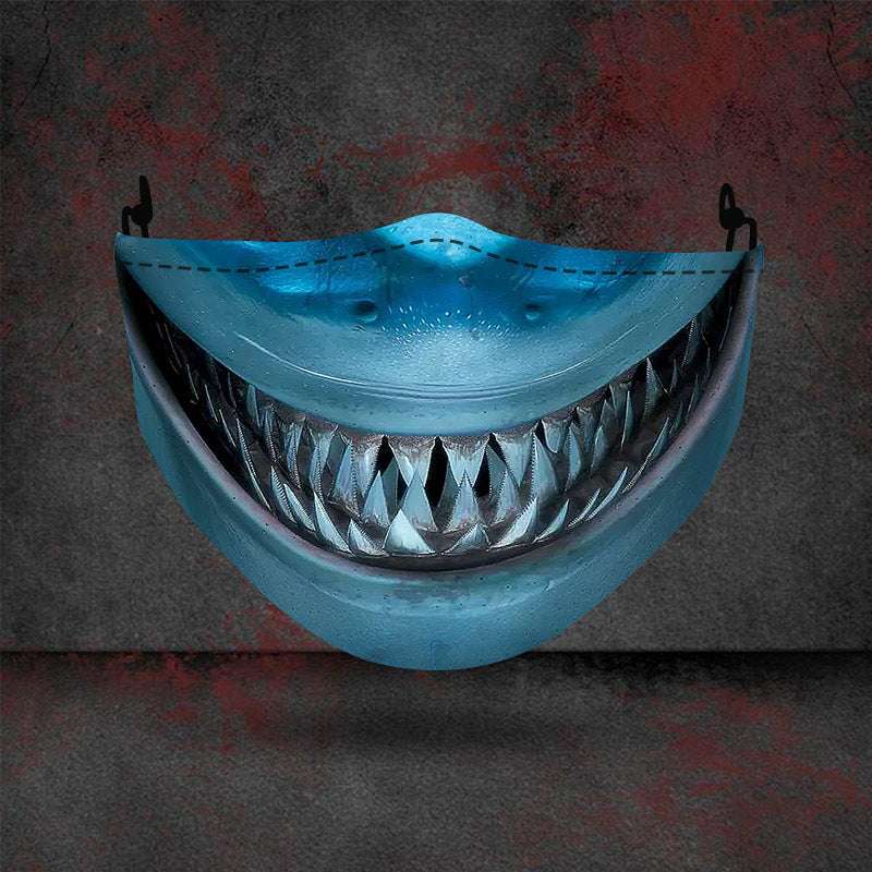 Halloween printed mask with scary red teeth design, cotton material, unisex face cover with ear loops for all seasons