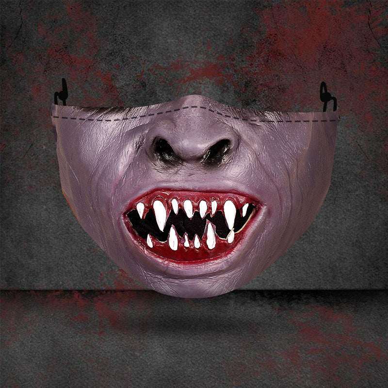 Halloween printed mask with scary red teeth design, cotton material, unisex face cover with ear loops for all seasons